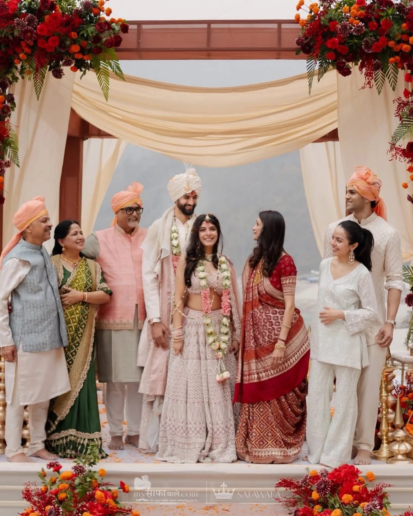 Royal red wedding safa and embroidered groom styling for baraat safa tying in Lonavala